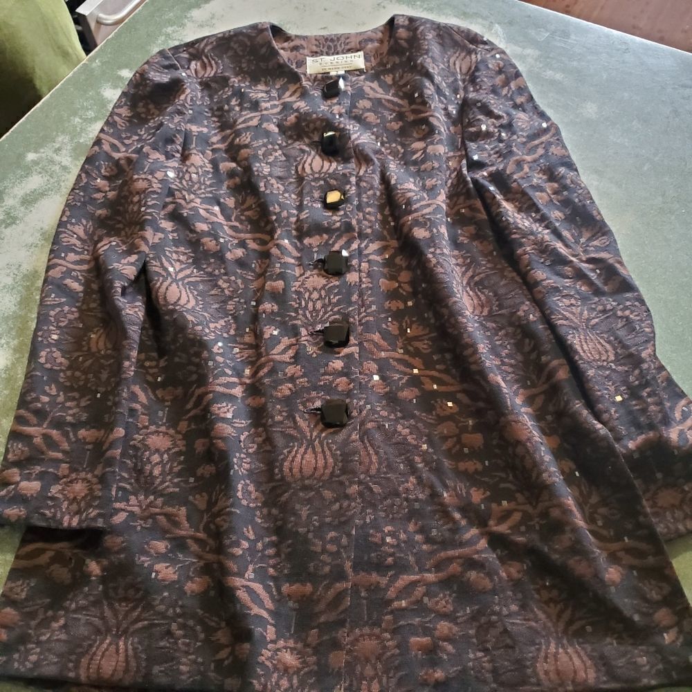 St John Evening by Marie Gray long brown&black sparkly jacket sz 2